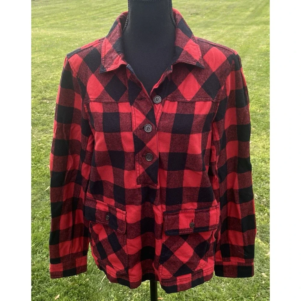 J.Crew Buffalo Plaid Jacket Womens Small Red Black‎ Flannel Utility Chore Coat